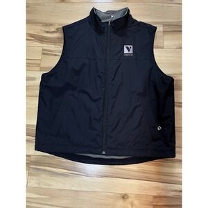 LL BEAN Mens Fleece Lined XL Nylon Vest Zip Pockets Outdoor Black VSECU Logo